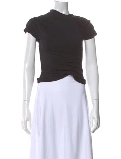 Pre-owned Interior Asymmetrical Short Sleeve Top In Black