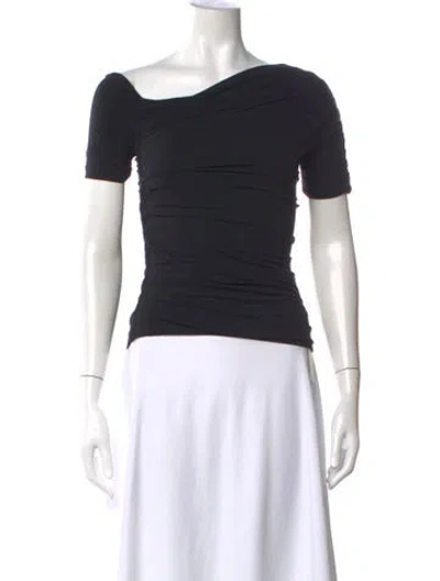 Pre-owned Interior Asymmetrical Short Sleeve Top In Black