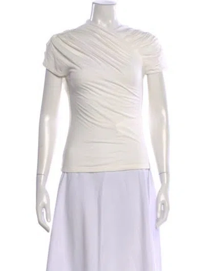 Pre-owned Interior Asymmetrical Short Sleeve Top In White