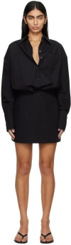 Interior The Tutto Draped Cotton-poplin Mini Shirt Dress In Black