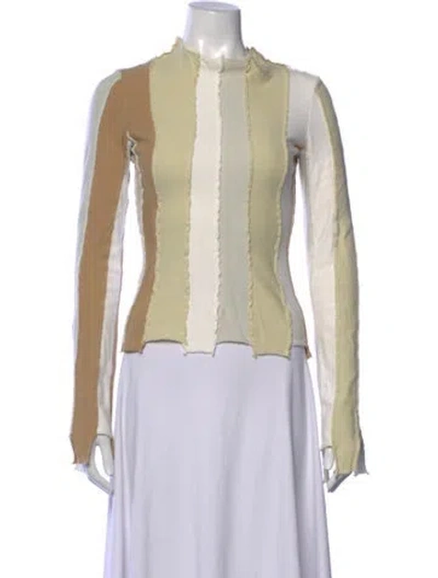 Pre-owned Interior Colorblock Pattern Mock Neck Top In Neutrals