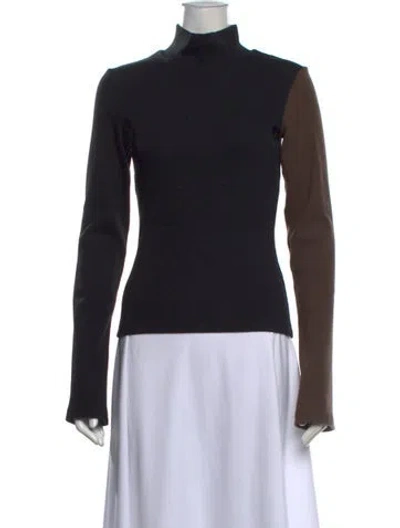 Pre-owned Interior Colorblock Pattern Turtleneck Sweater In Black
