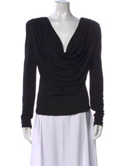 Pre-owned Interior Cowl Neck Long Sleeve Top In Black