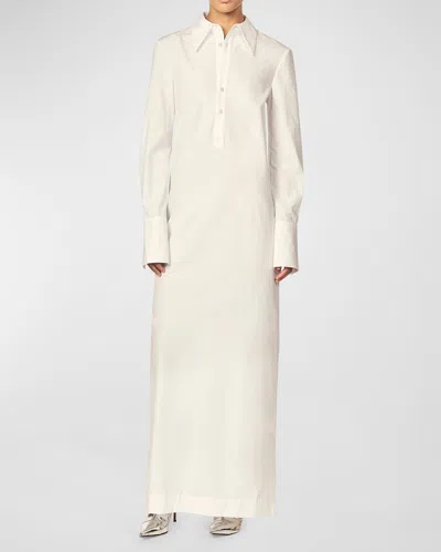 Interior Fletcher Long-sleeve Strong-shoulder Maxi Shirtdress In Whiteout