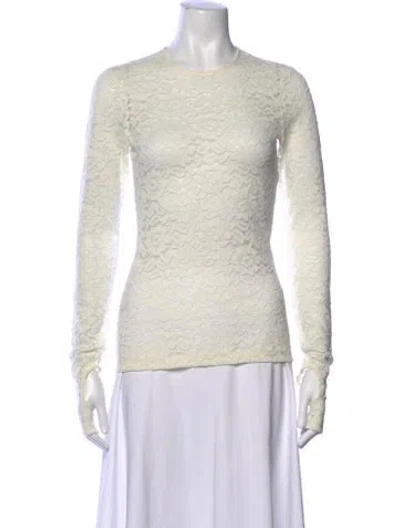 Pre-owned Interior Lace Pattern Crew Neck Top In Neutral
