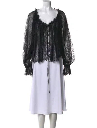 Pre-owned Interior Lace Pattern V-neck Blouse W/ Tags In Black