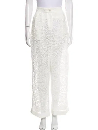 Pre-owned Interior Lace Pattern Wide Leg Pants In White