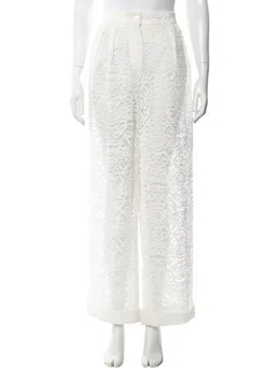 Pre-owned Interior Lace Pattern Wide Leg Pants In White