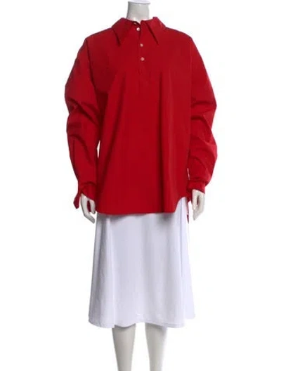 Pre-owned Interior Long Sleeve Button-up Top In Red