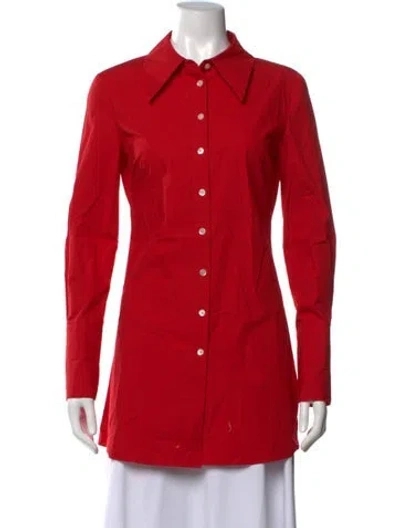 Pre-owned Interior Long Sleeve Button-up Top In Red
