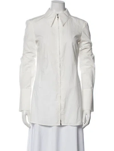 Pre-owned Interior Long Sleeve Button-up Top In White