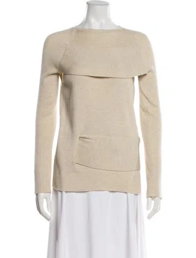 Pre-owned Interior Merino Wool Off-the-shoulder Sweater In Neutral