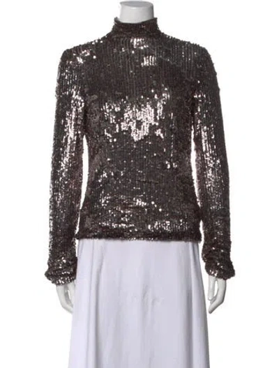 Pre-owned Interior Mock Neck Long Sleeve Sweatshirt In Metallic/silver