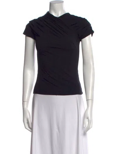 Pre-owned Interior Mock Neck Short Sleeve Top In Black