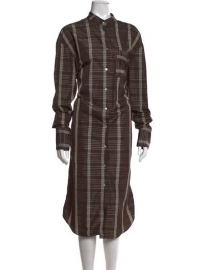Pre-owned Interior Plaid Print Long Dress In Brown