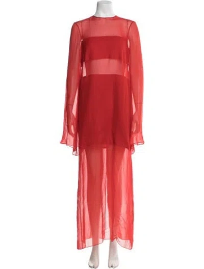 Pre-owned Interior Silk Long Dress In Red