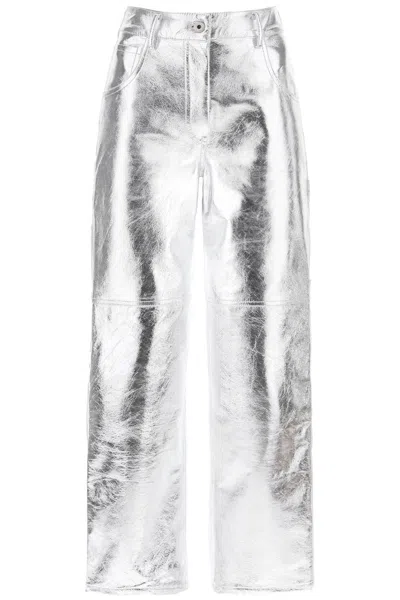 Interior Silver Laminated Leather Pants For Women In Grey