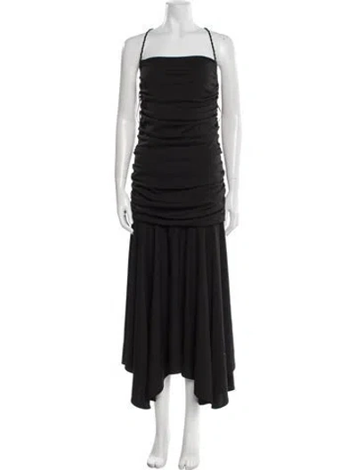 Pre-owned Interior Square Neckline Long Dress In Black
