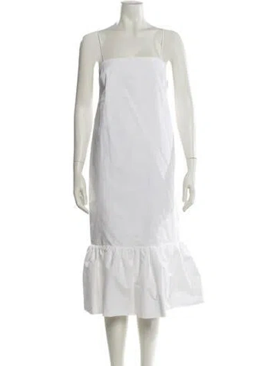 Pre-owned Interior Square Neckline Midi Length Dress In White