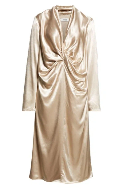 Interior The Reese Long Sleeve Satin Midi Dress In Champagne