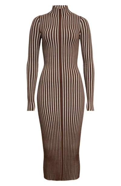 Interior The Ridley Stripe Long Sleeve Turtleneck Dress In Cacao