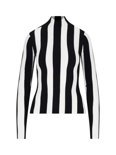 Interior Vertical Stripe Cotton Blend Top In Black