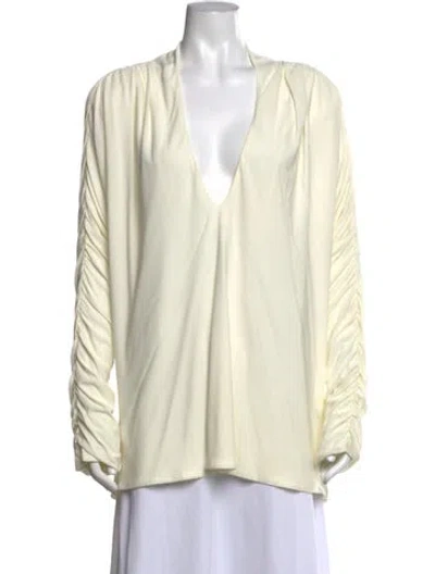 Pre-owned Interior V-neck Long Sleeve Blouse W/ Tags In Neutrals