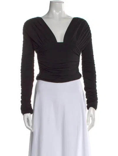 Pre-owned Interior V-neck Long Sleeve Top In Black