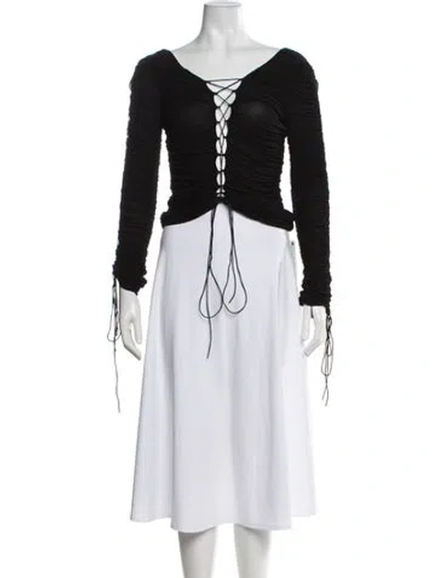 Pre-owned Interior V-neck Long Sleeve Top In Black