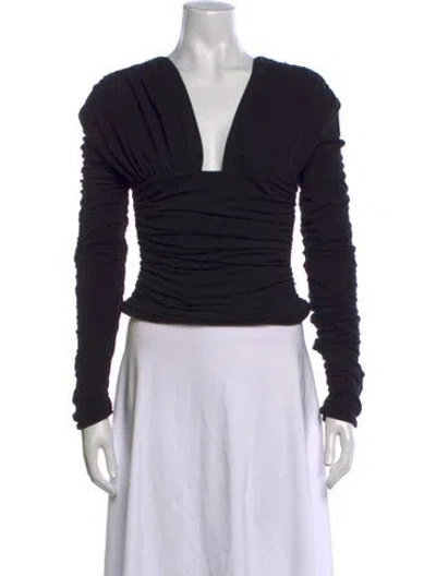Pre-owned Interior V-neck Long Sleeve Top In Black