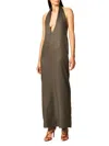 Interior The Sybil Plunge Neck Satin Twill Halter Dress In Steel