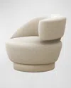 Interlude Home Arabella Right-arm Swivel Chair In Faux Linen / Ecru