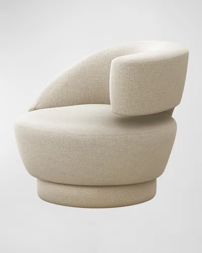 Interlude Home Arabella Right-arm Swivel Chair In Faux Linen / Ecru