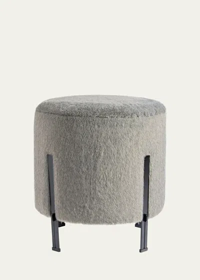 Interlude Home Bexley Faux Fur Stool In Matte Black, Pewt