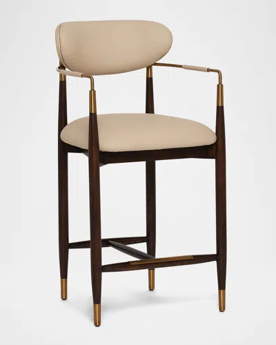 Interlude Home Cidra Vegan Leather 26" Counter Stool In Walnut, Cream Latte