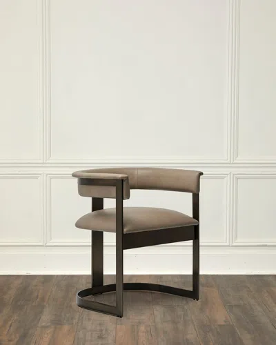 Interlude Home Darcy Leather Dining Chair In Taupe, Antique Bronze
