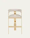 Interlude Home Darla Brass And Leather Bar Stool In Neutral