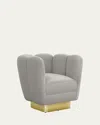 Interlude Home Gallery Brass Swivel Chair In Faux Linen Gray