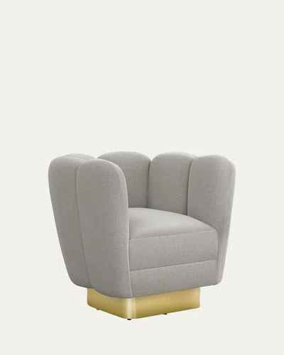 Interlude Home Gallery Brass Swivel Chair In Faux Linen Gray