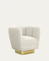 Interlude Home Gallery Brass Swivel Chair In Faux Linen Pearl