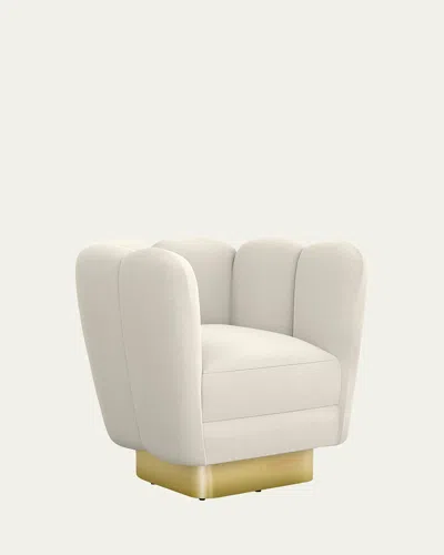 Interlude Home Gallery Brass Swivel Chair In Faux Linen Pearl