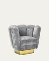 Interlude Home Gallery Brass Swivel Chair In Gray Velvet
