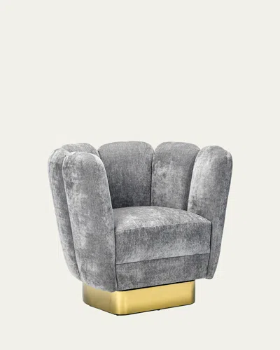 Interlude Home Gallery Brass Swivel Chair In Gray Velvet