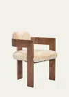 Interlude Home Jonah Faux Fur Dining Chair In Almond, Autumn Br