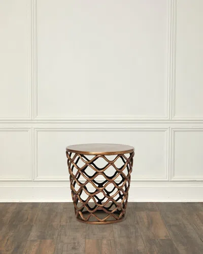 Interlude Home Lattice Accent Table In Antique Brass