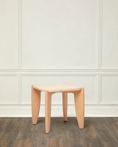 Interlude Home Rocco Travertine Side Table In Travertine, Saddle