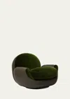 Interlude Home X Widell + Boschetti Laurent Velvet & Faux Leather Chair By Christina Boschetti In Brown, Green