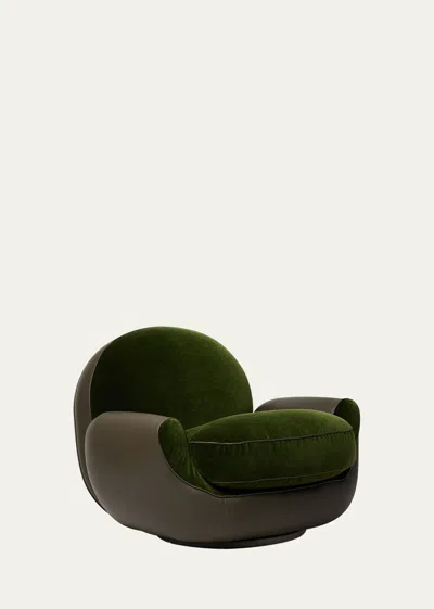 Interlude Home X Widell + Boschetti Laurent Velvet & Faux Leather Chair By Christina Boschetti In Brown, Green