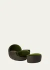 Interlude Home X Widell + Boschetti Laurent Velvet & Faux Leather Ottoman By Christina Boschetti In Brown, Green