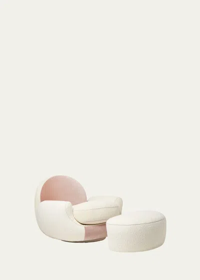 Interlude Home X Widell + Boschetti Laurent Velvet & Sherpa Ottoman By Barette Widell In Pink, Cream